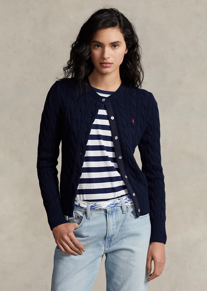 Sueter Polo Ralph Lauren Mujer Cable-Knit Cotton Cuello Redondo Cardigan Chile Azul Marino JBDVA-3790